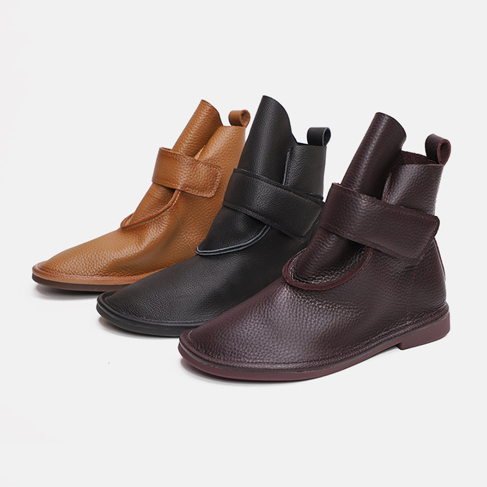 Retro Leather Flat Martin Boots