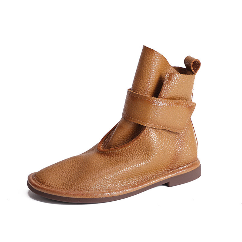 Retro Leather Flat Martin Boots