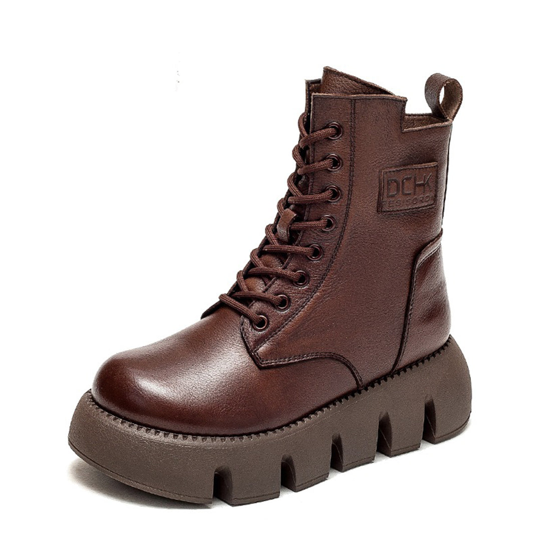 Retro Platform Fleece Leather Boots - Luckyback