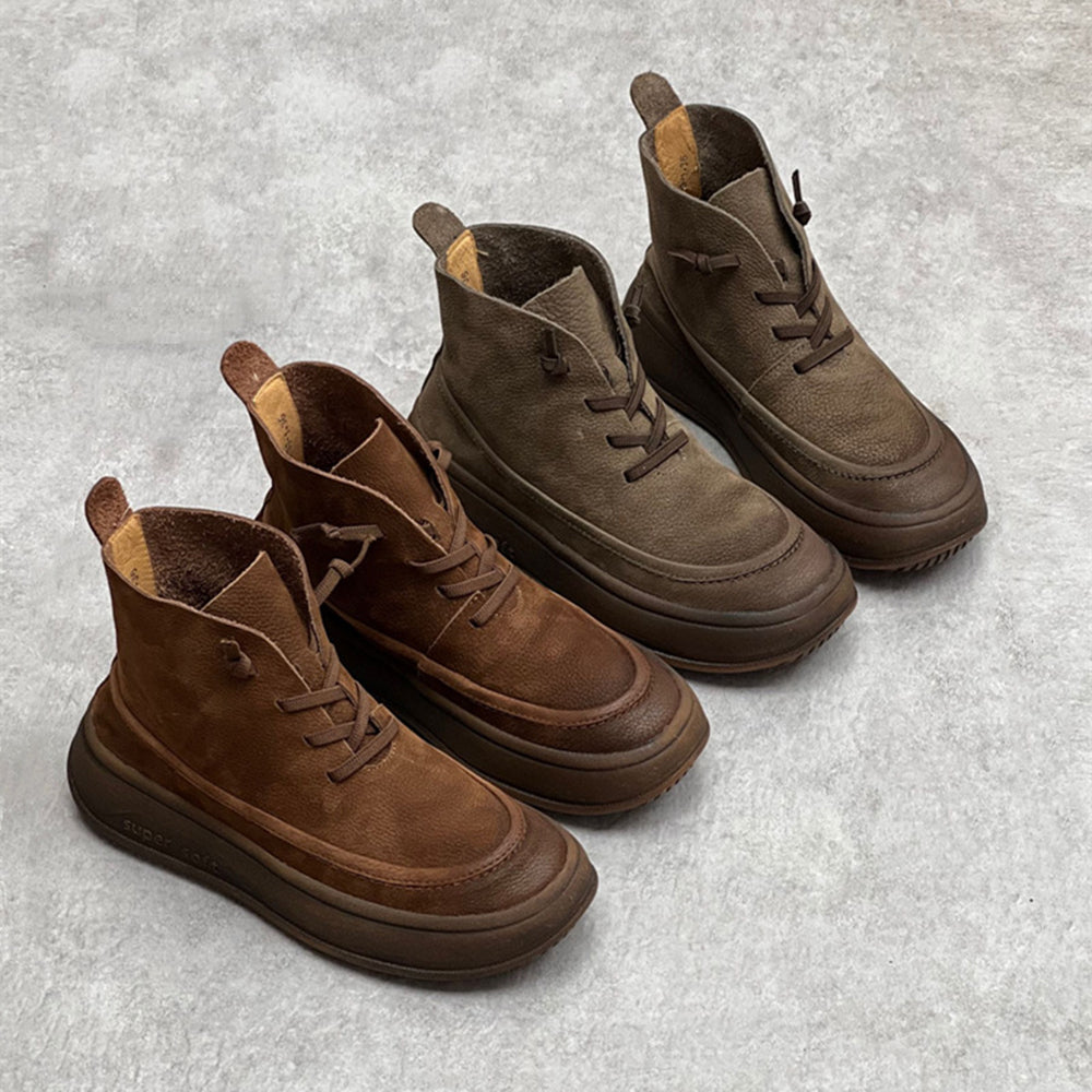 Retro Platform Versatile Leather Boots