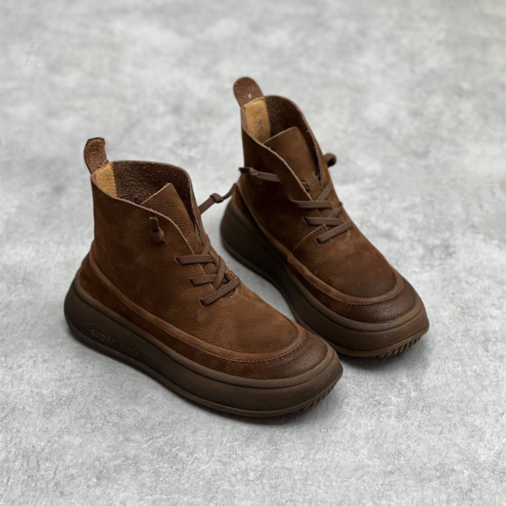 Retro Platform Versatile Leather Boots