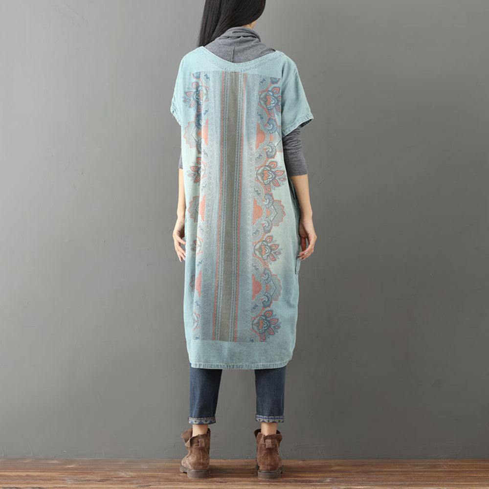 Retro Printed Loose Fit V-neck Dress