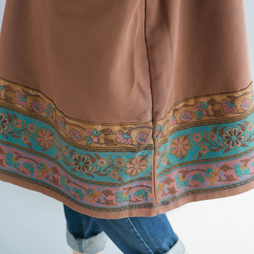 Retro Printed Stitched Hooded Dress