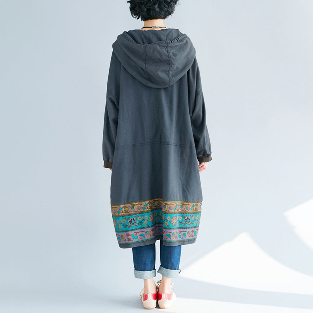 Retro Printed Stitched Hooded Dress