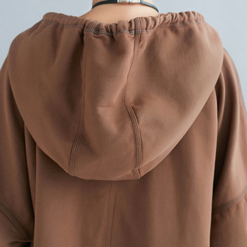 Retro Printed Stitched Hooded Dress