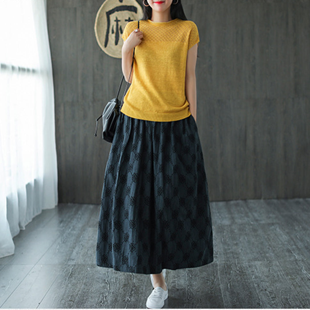 Retro Rose Jacquard Midi Skirt - Luckyback