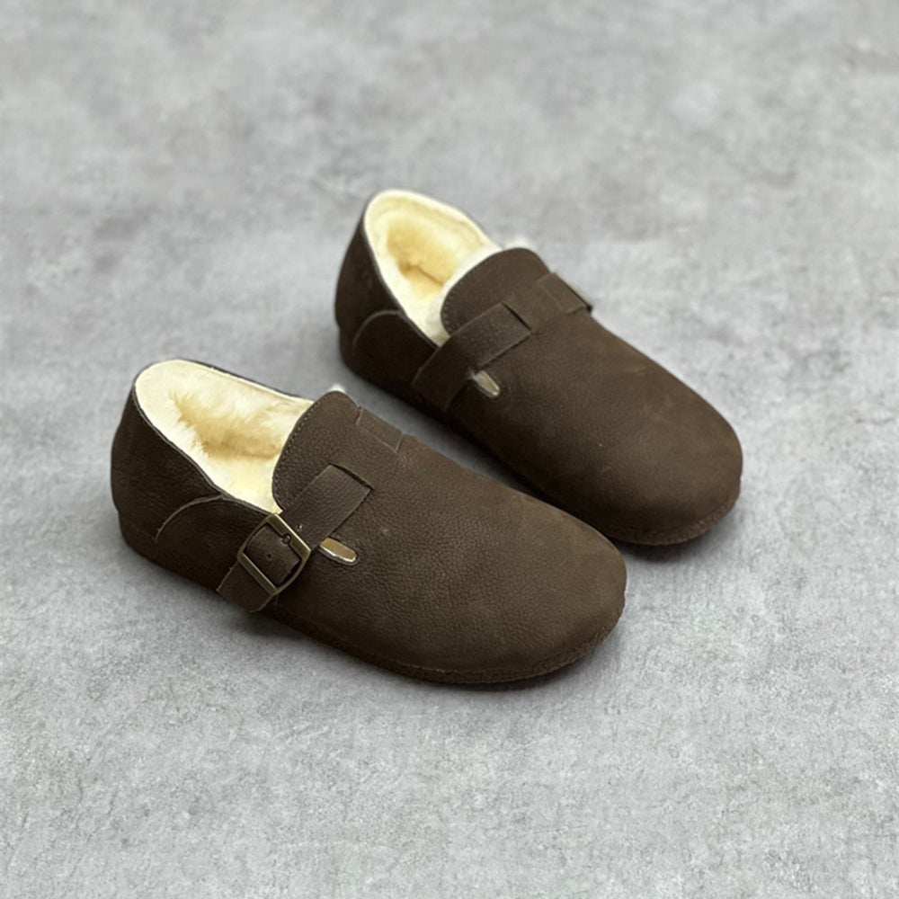 Retro Shearling Soft Leather Flat Shoes
