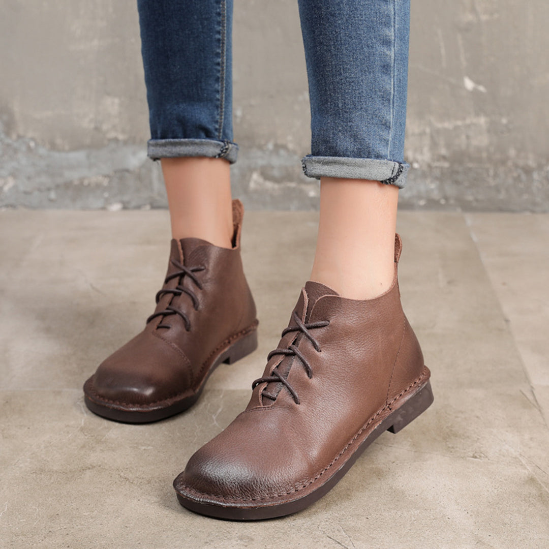 Retro Soft Leather Lace-Up Boots - Luckyback