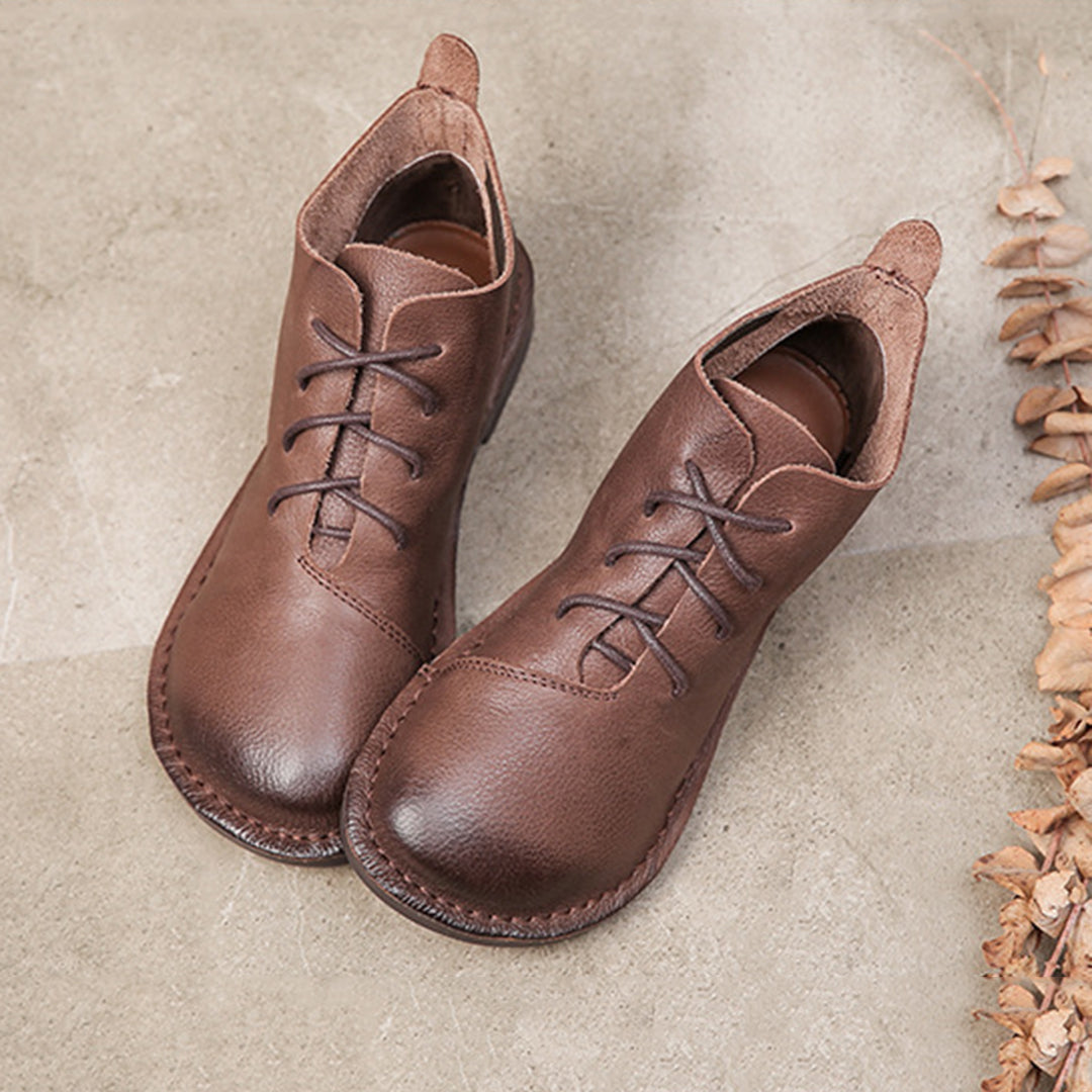 Retro Soft Leather Lace-Up Boots - Luckyback