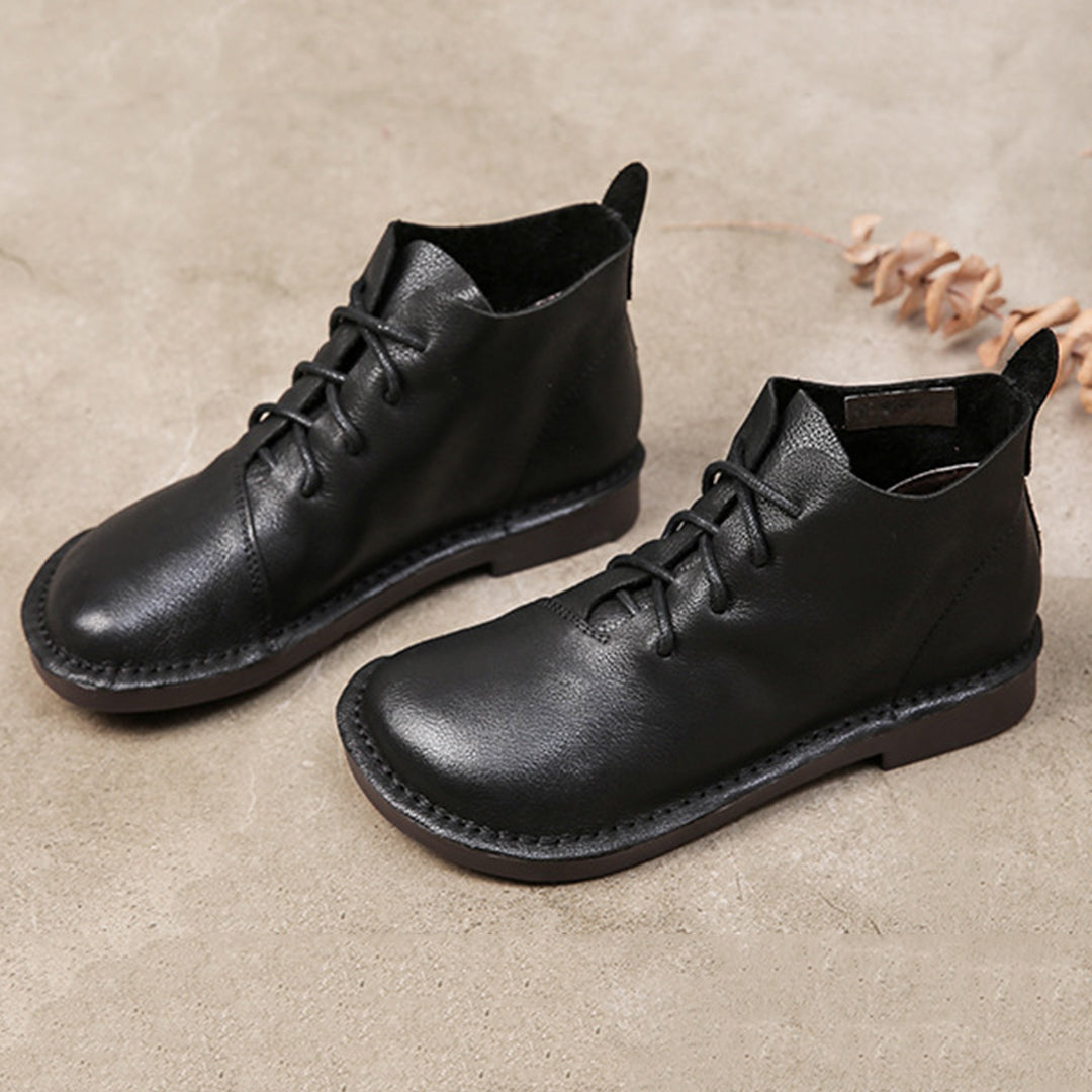 Retro Soft Leather Lace-Up Boots - Luckyback