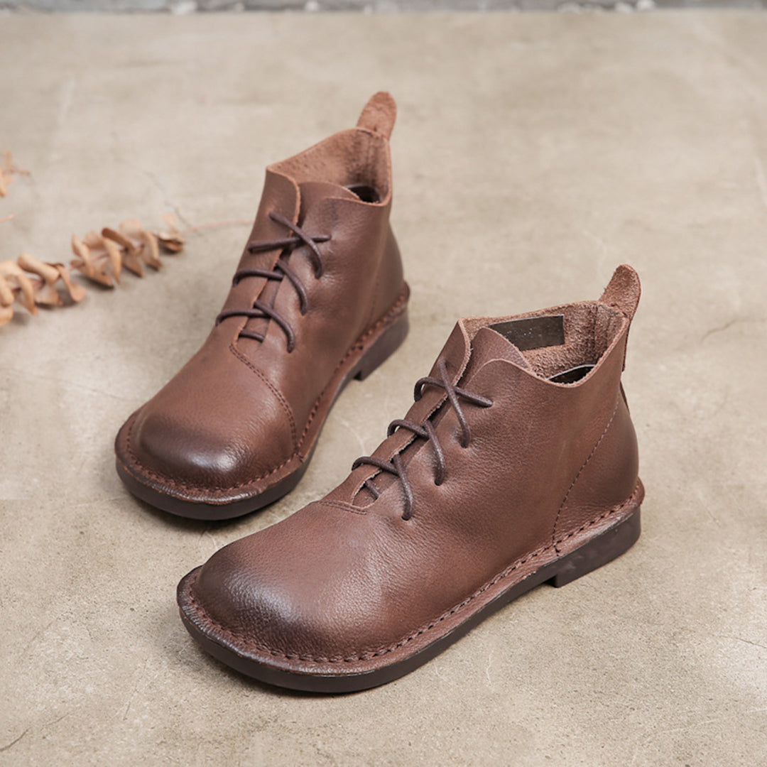 Retro Soft Leather Lace-Up Boots - Luckyback