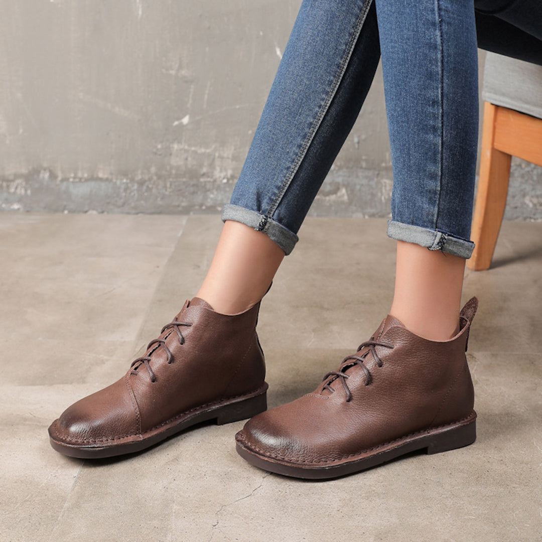 Retro Soft Leather Lace-Up Boots - Luckyback
