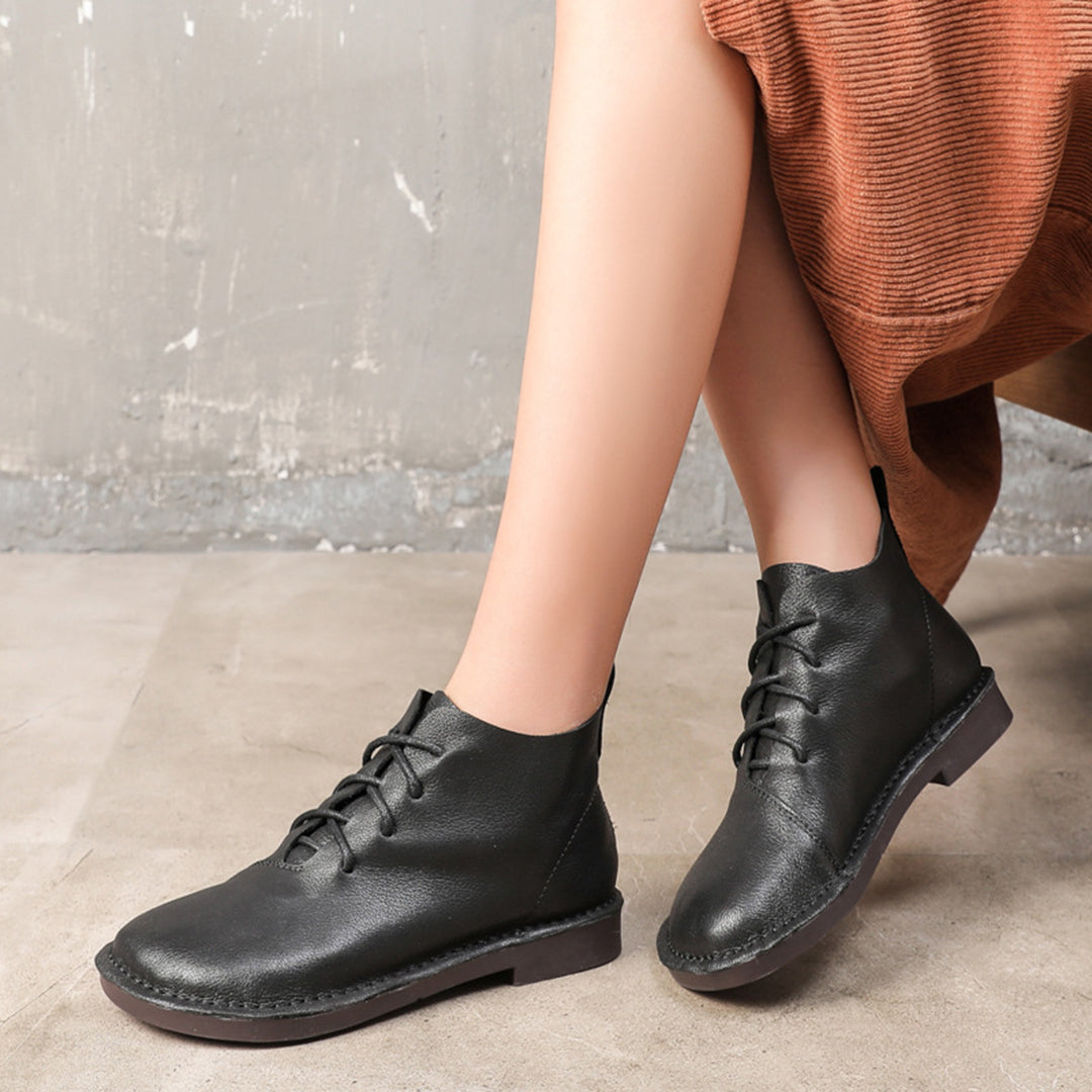 Retro Soft Leather Lace-Up Boots - Luckyback