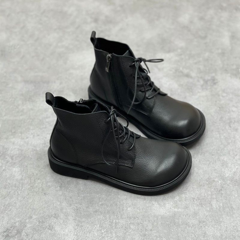 Retro Soft Leather Side Zipper Casual Martin Boots