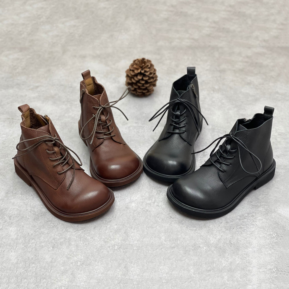 Retro Soft Leather Side Zipper Casual Martin Boots