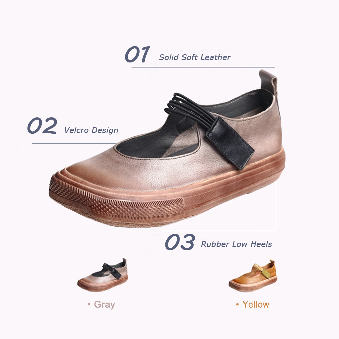 Retro Square Toe Solid Leather Shoes - Luckyback