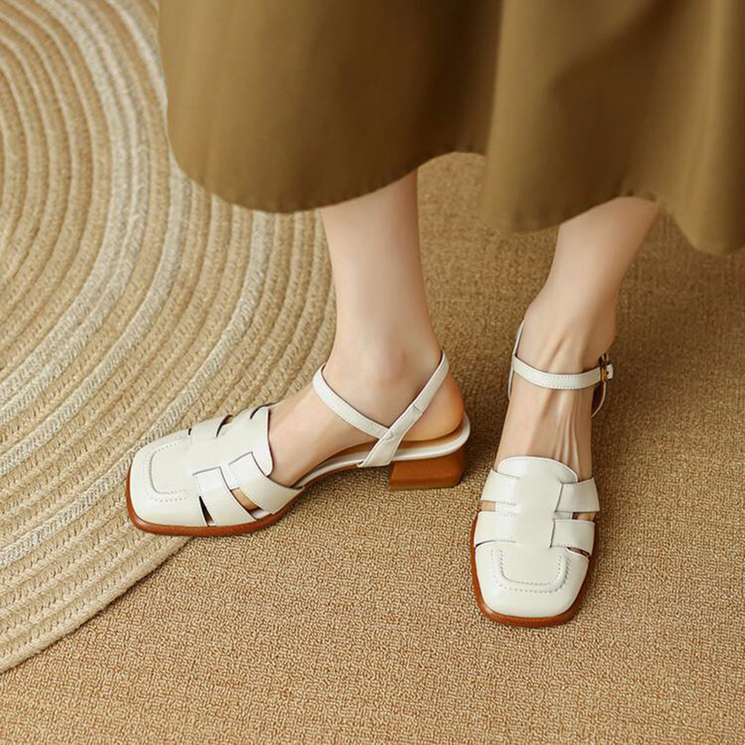 Retro Woven Square Toe Chunky Sandals