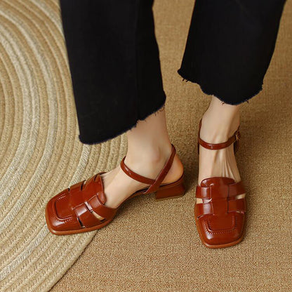 Retro Woven Square Toe Chunky Sandals