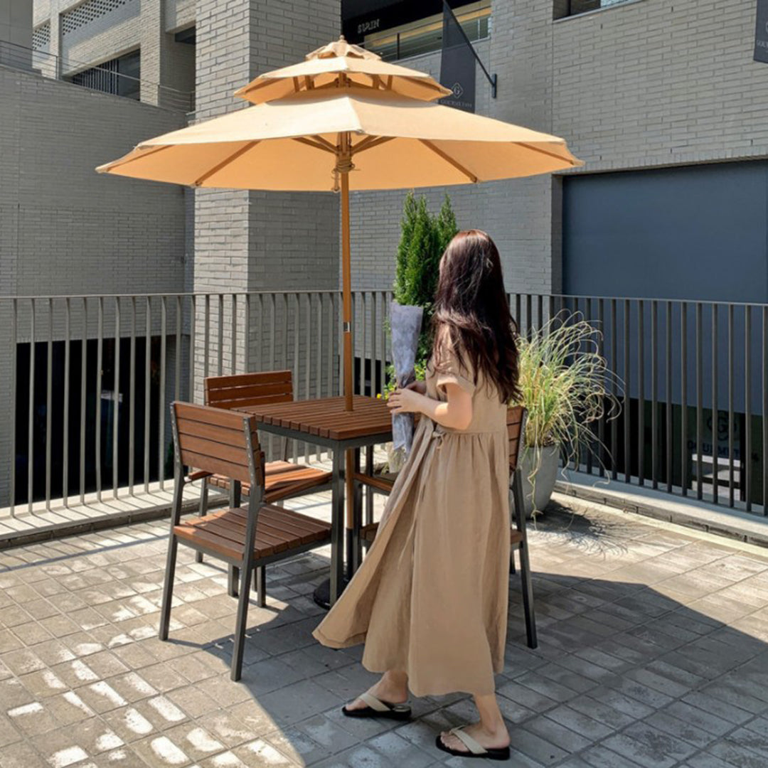 Revere Neck Linen Loose Fit Dress - Luckyback