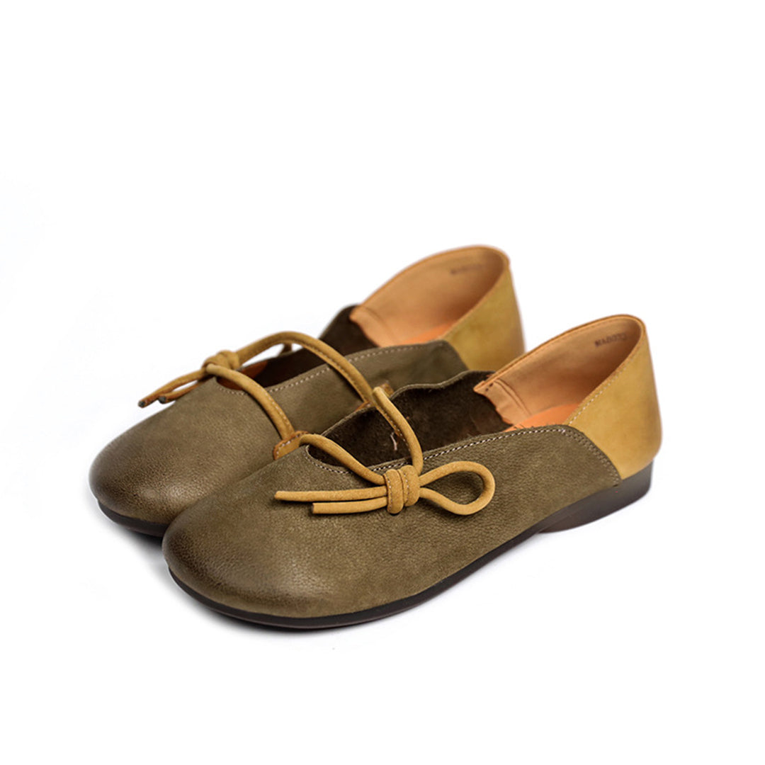 Round Toe Color-Block Retro Slip-on Leather Shoes