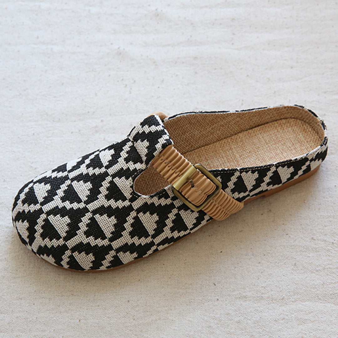 Round Toe Lattice Handmade Linen Slippers
