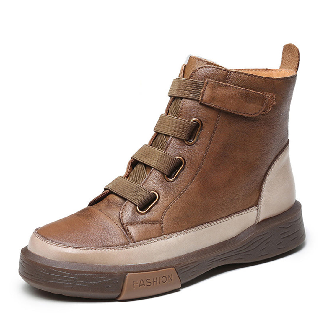 Round Toe Velcro Leather Ankle Boots - Luckyback