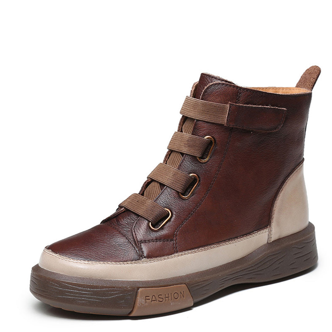 Round Toe Velcro Leather Ankle Boots - Luckyback