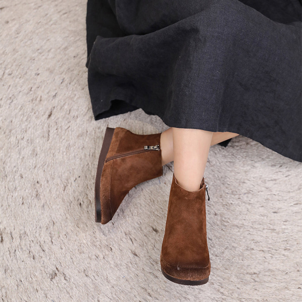 Side Zippers Retro Women Single Leather Boots