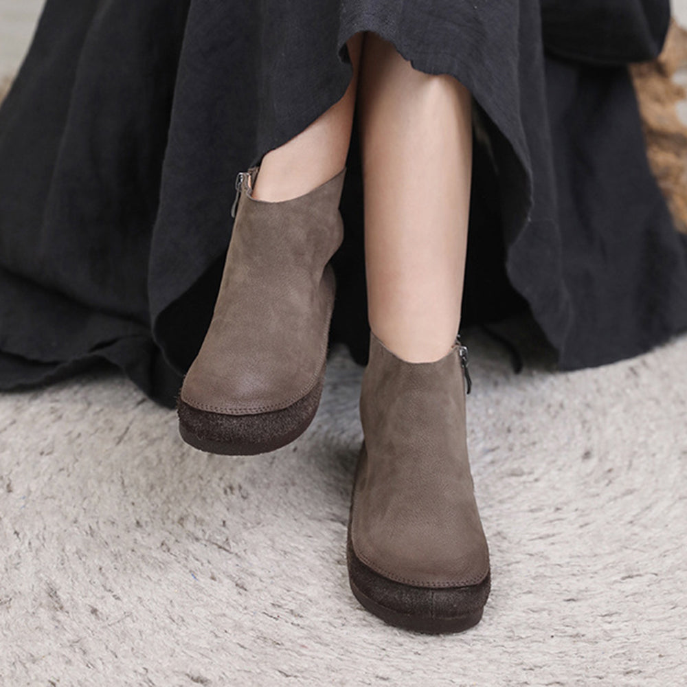 Side Zippers Retro Women Single Leather Boots