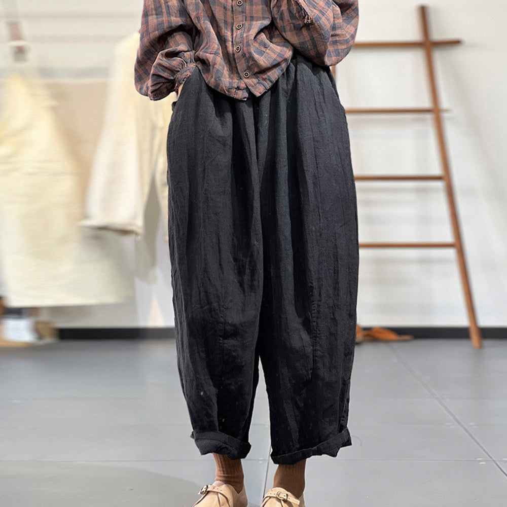 Solid Drawstring Linen Wide Leg Pants