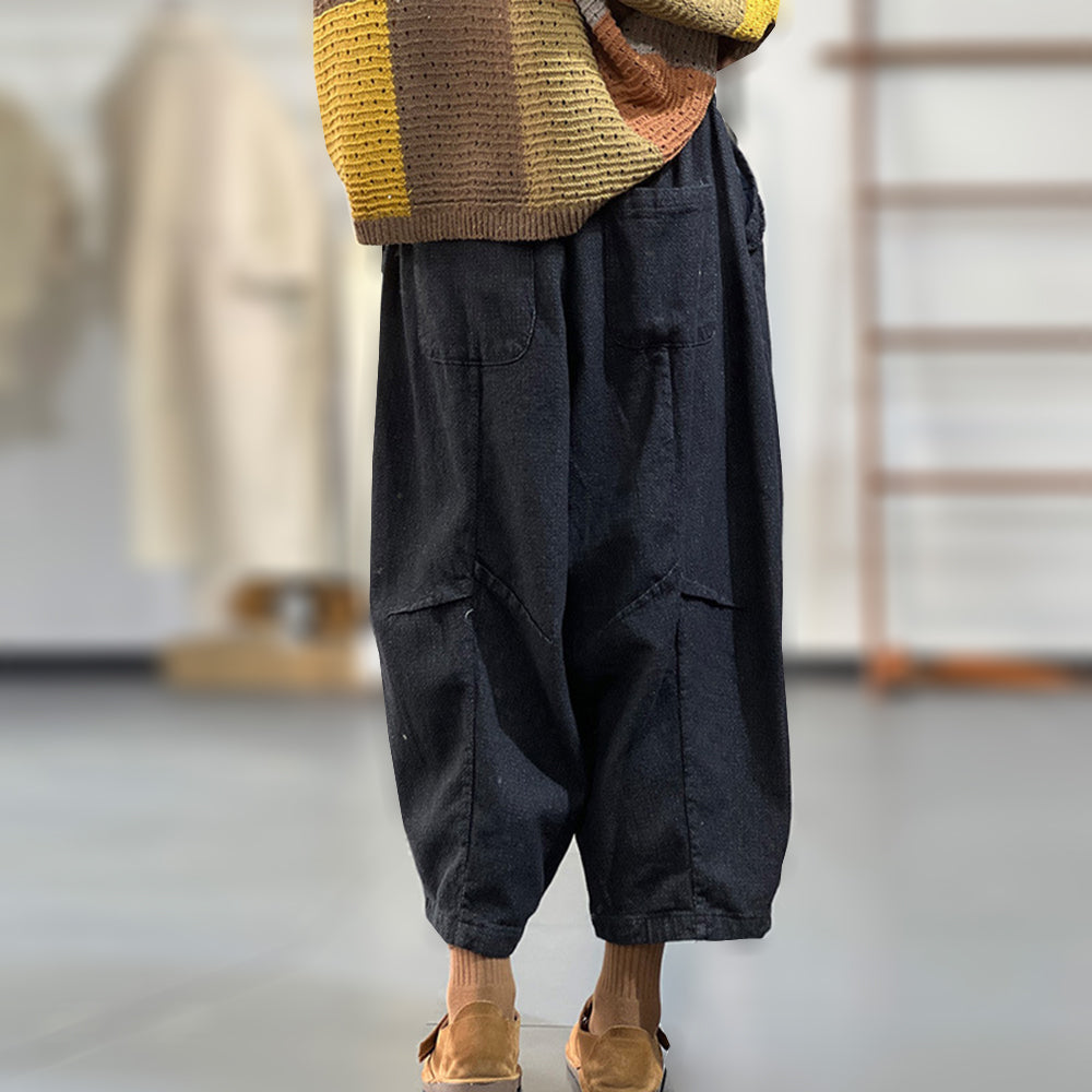 Solid Rear Pockets Harem Pants