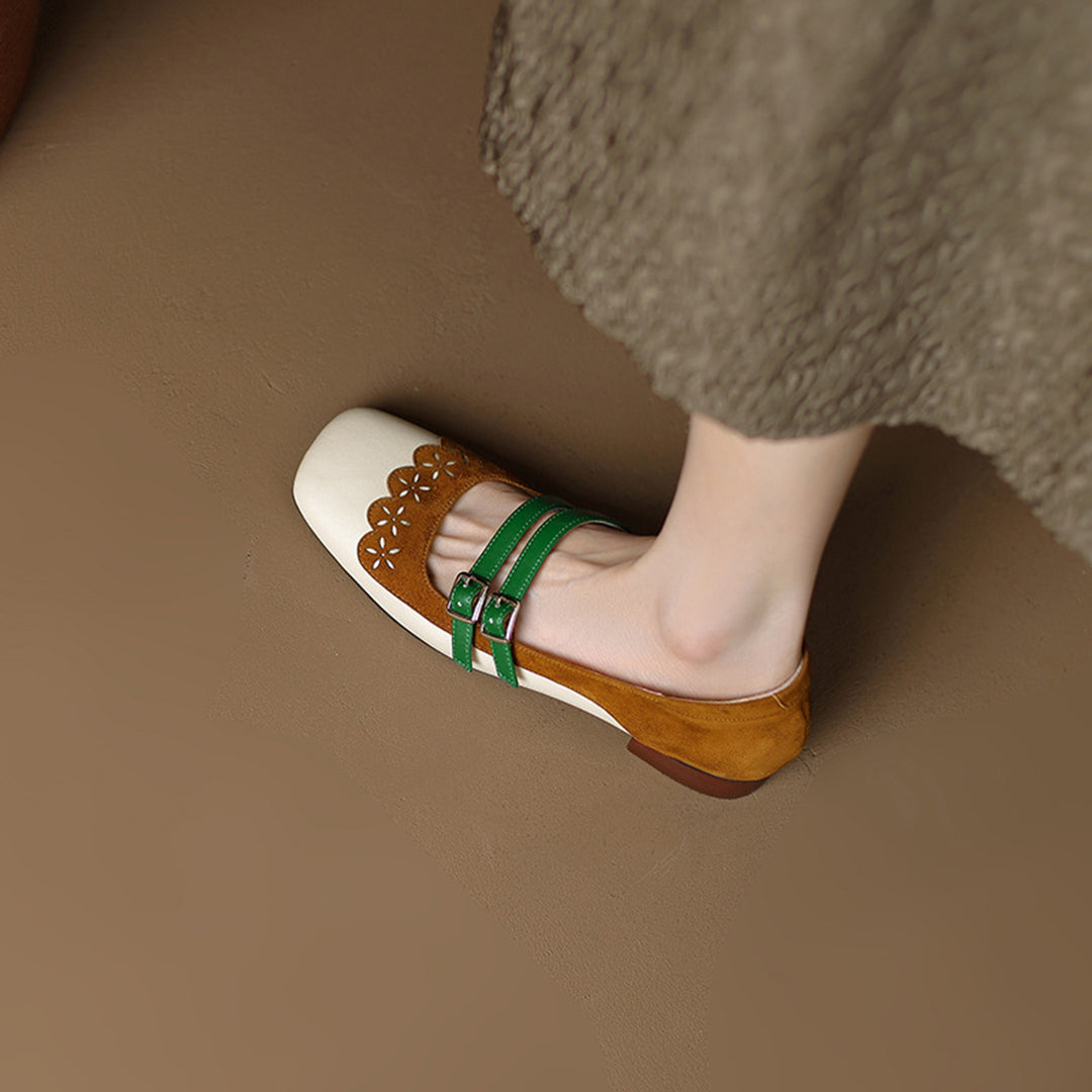 Square Toe Colorblocked Mary Jane Chunky Heel Shoes