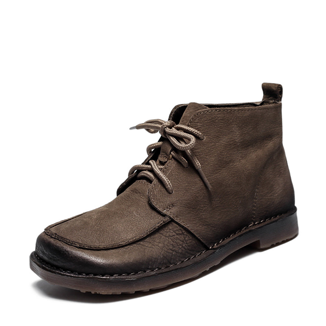 Square Toe Retro Soft Leather Boots - Luckyback