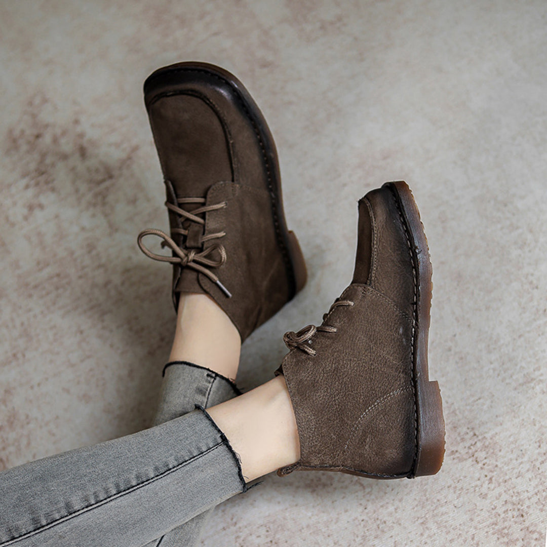 Square Toe Retro Soft Leather Boots - Luckyback