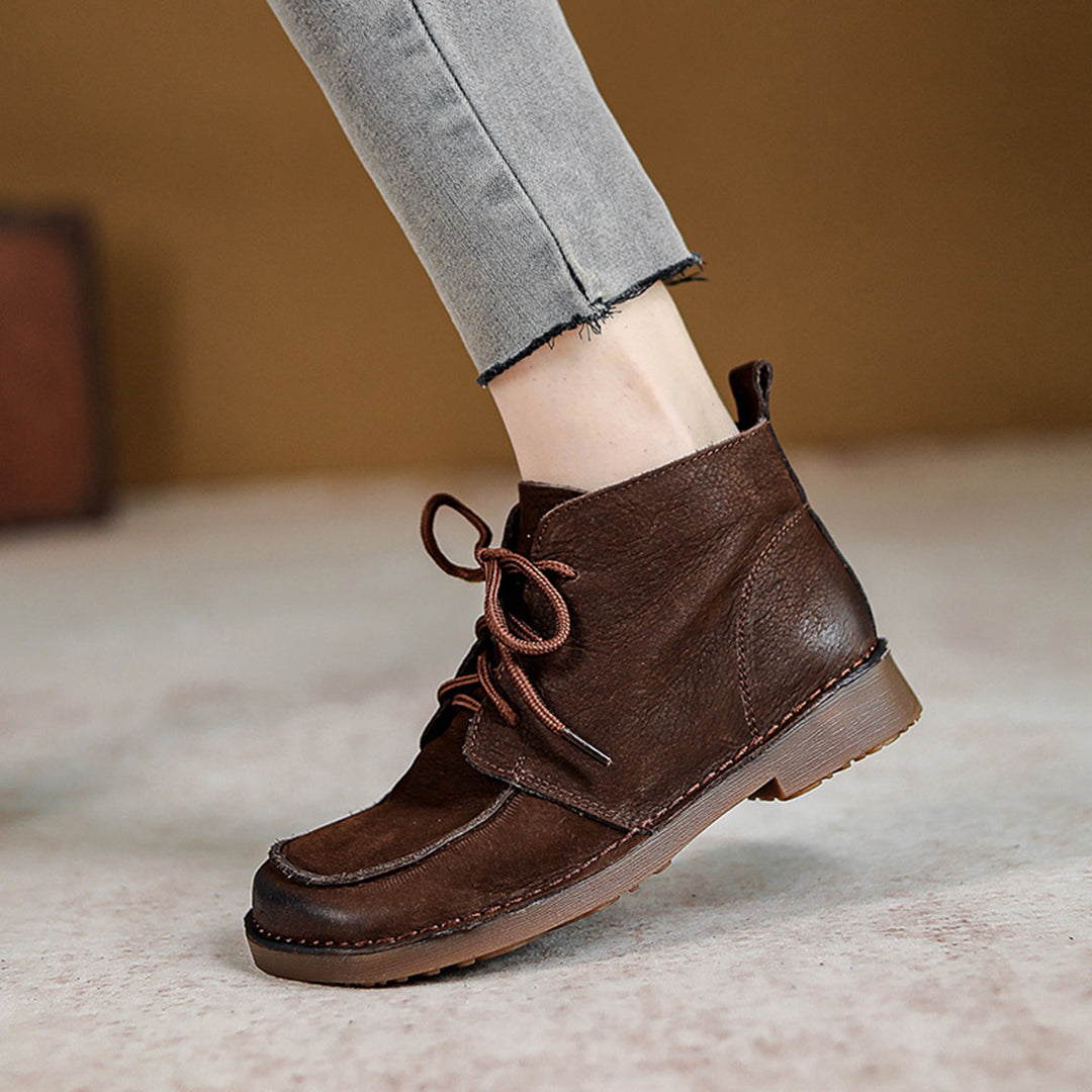 Square Toe Retro Soft Leather Boots - Luckyback