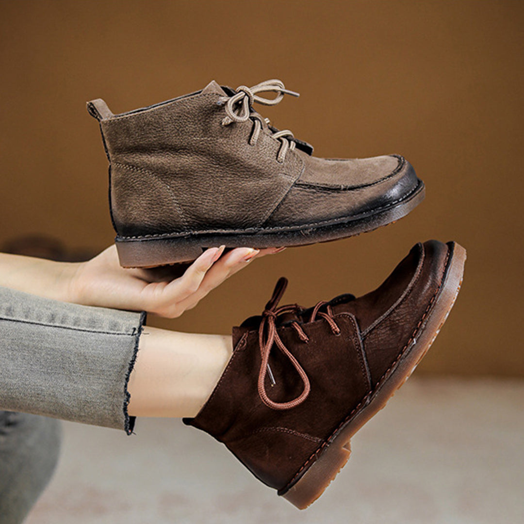 Square Toe Retro Soft Leather Boots - Luckyback