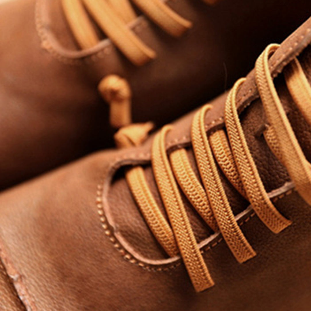 Square Toe Spliced Retro Leather Boots - Luckyback