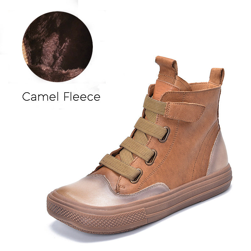 Square Toe Velcro Leather Ankle Boots - Luckyback