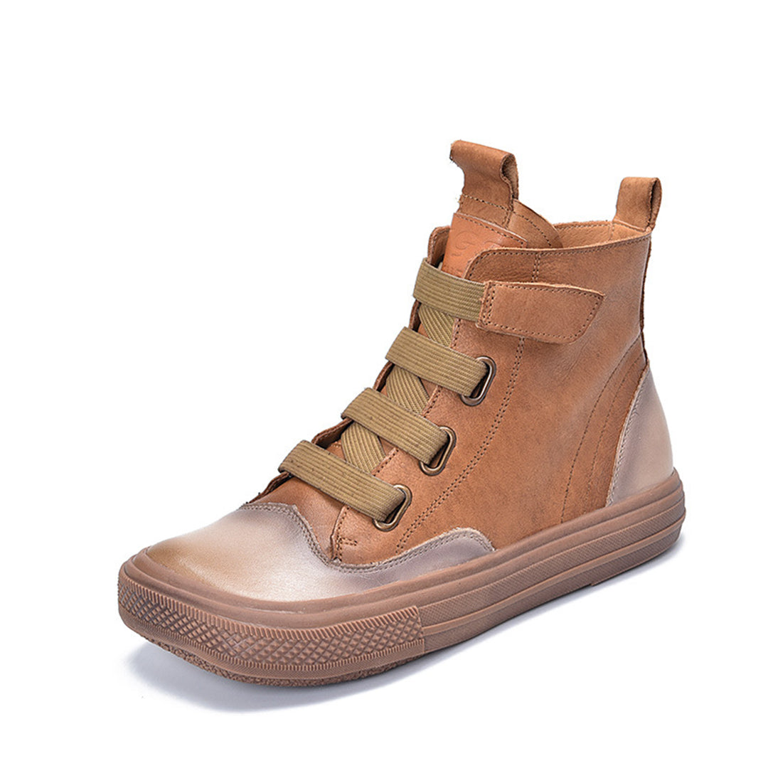 Square Toe Velcro Leather Ankle Boots - Luckyback