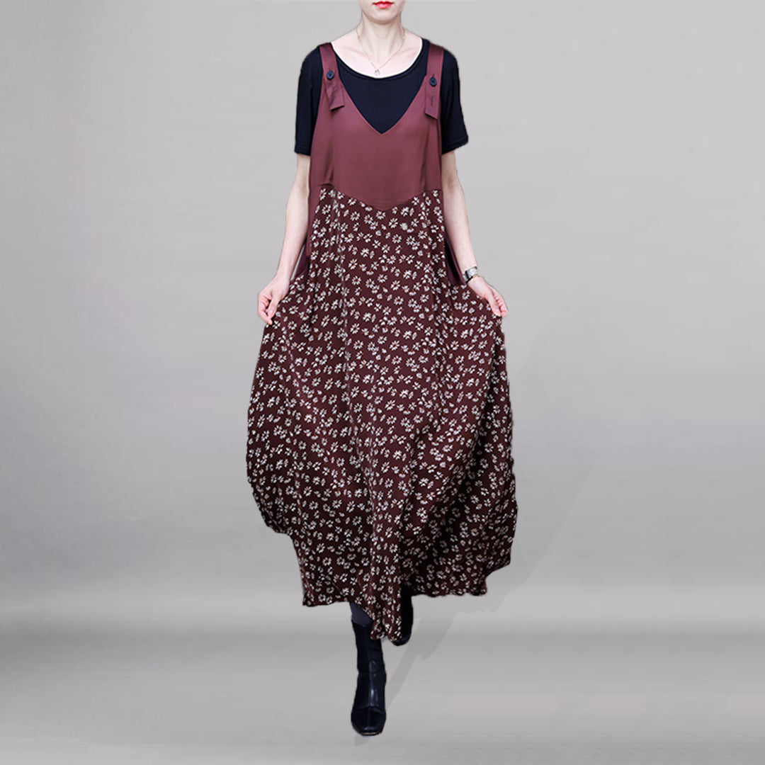 Two Piece Stitched Floral Strap Dress - Luckyback