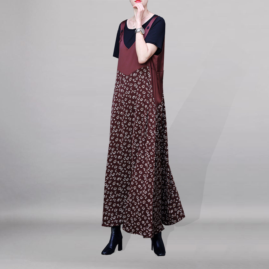 Two Piece Stitched Floral Strap Dress - Luckyback