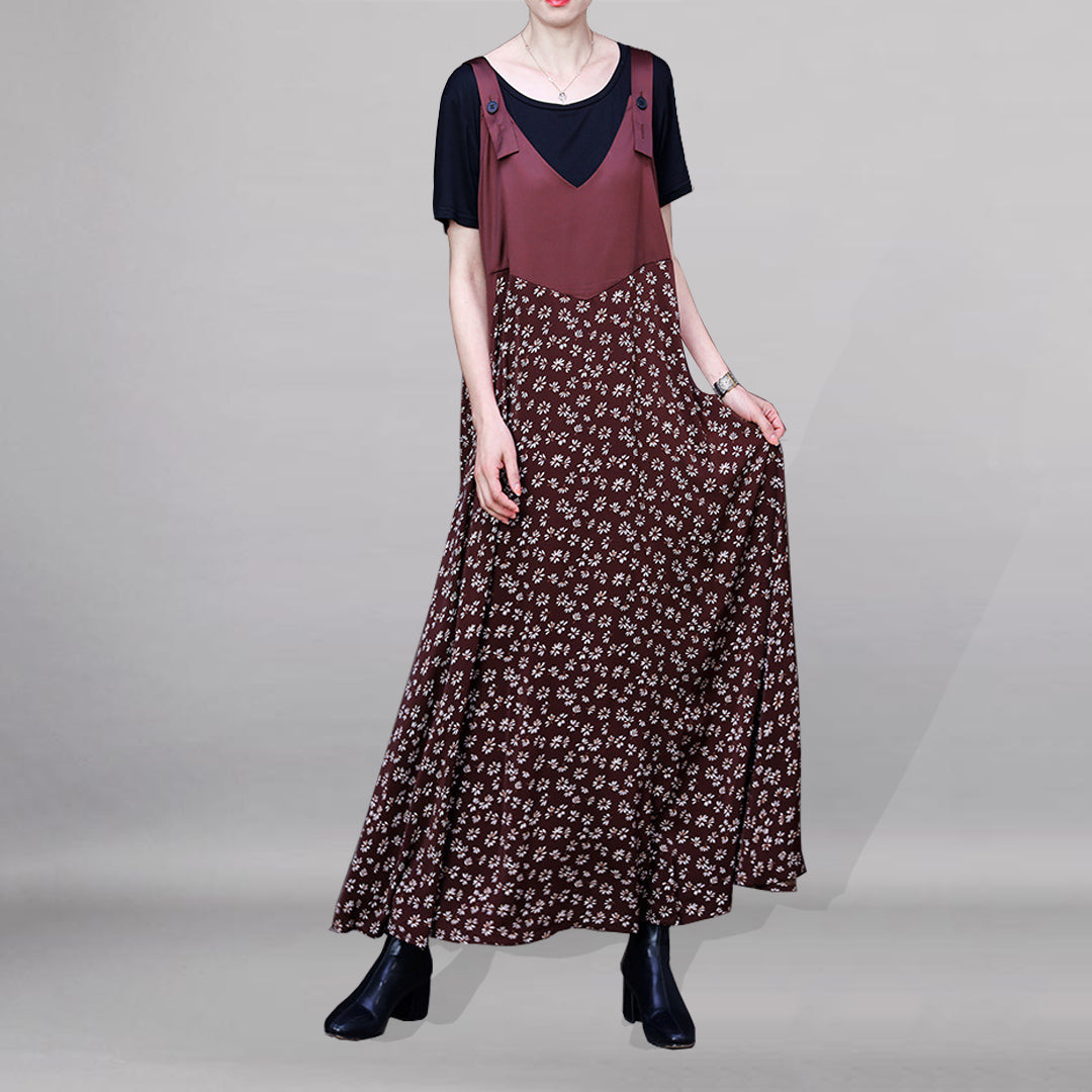 Two Piece Stitched Floral Strap Dress - Luckyback