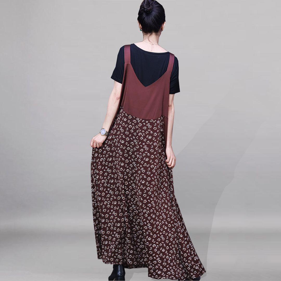 Two Piece Stitched Floral Strap Dress - Luckyback