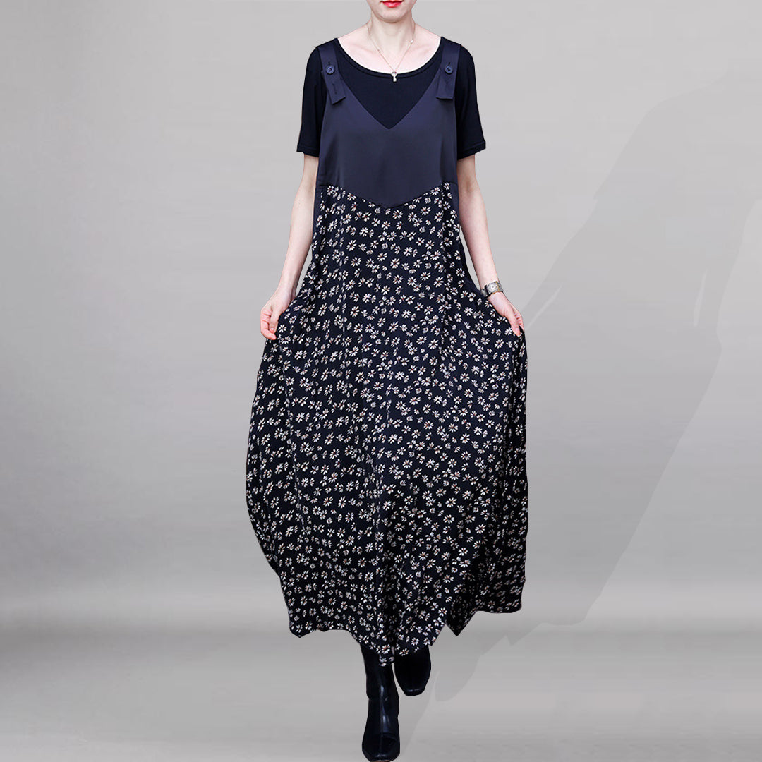 Two Piece Stitched Floral Strap Dress - Luckyback