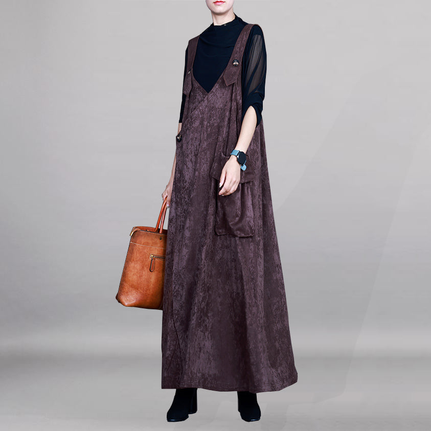 Strap Maxi Dress With Large Pocket - Luckyback