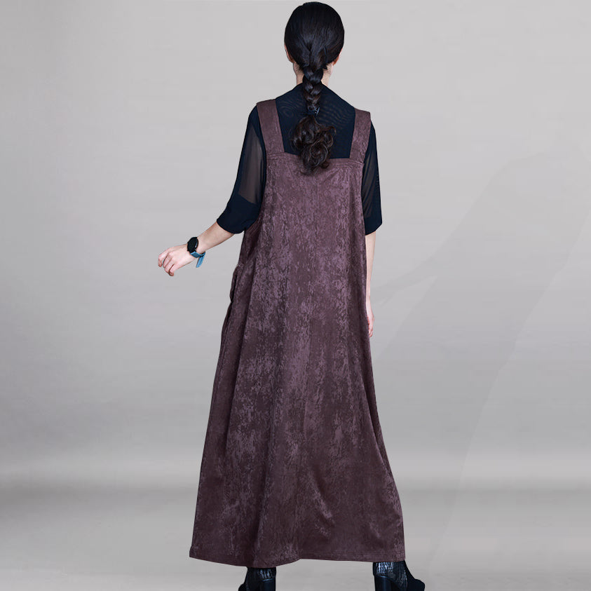 Strap Maxi Dress With Large Pocket - Luckyback