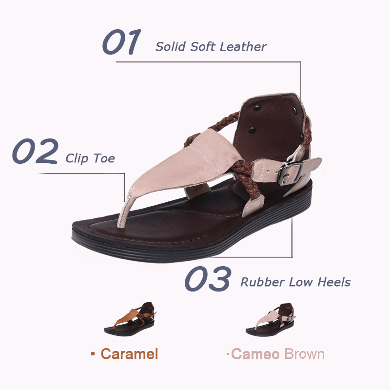 Summer Clip Toe Flat Leather Buckle Sandals - Luckyback