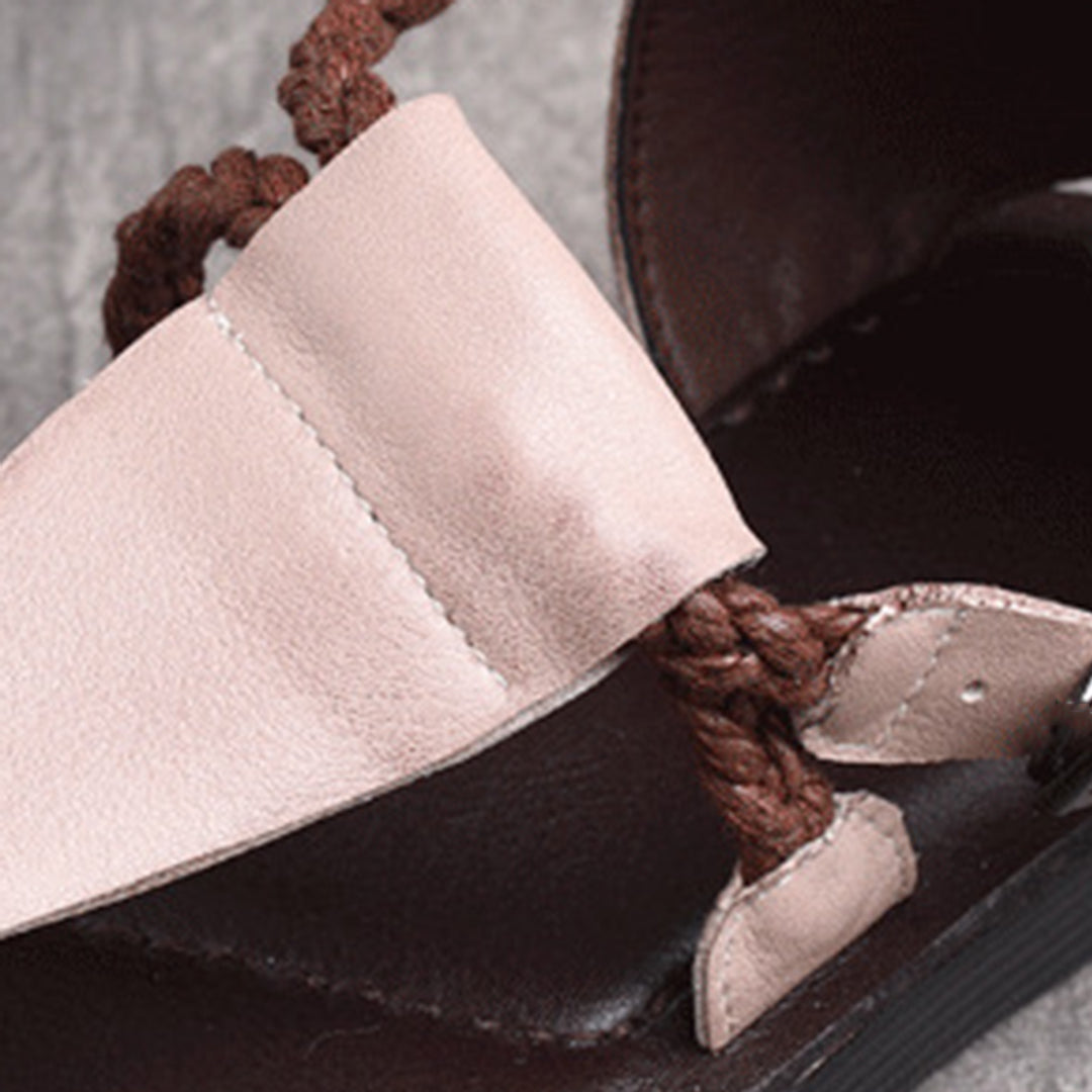 Summer Clip Toe Flat Leather Buckle Sandals - Luckyback