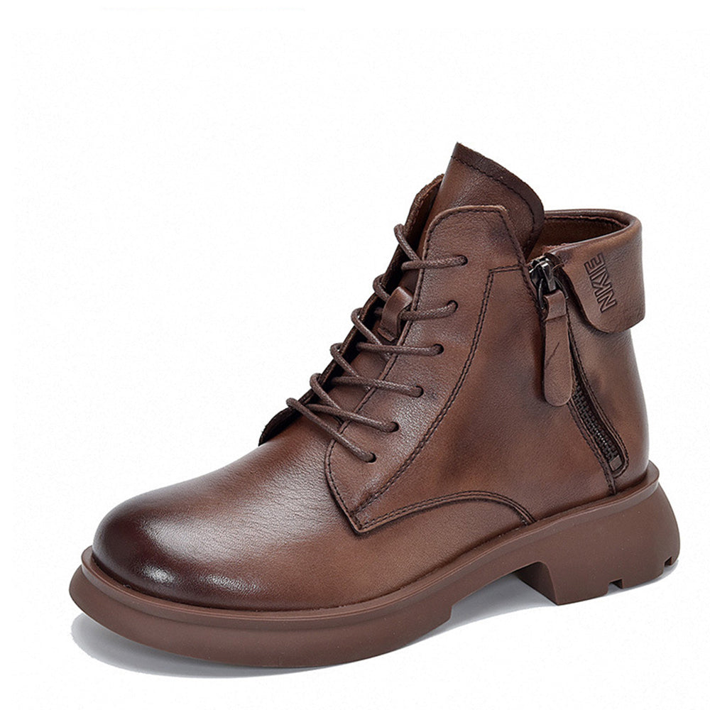 Trendy British Style Leather Ankle Boots With Double Zippers