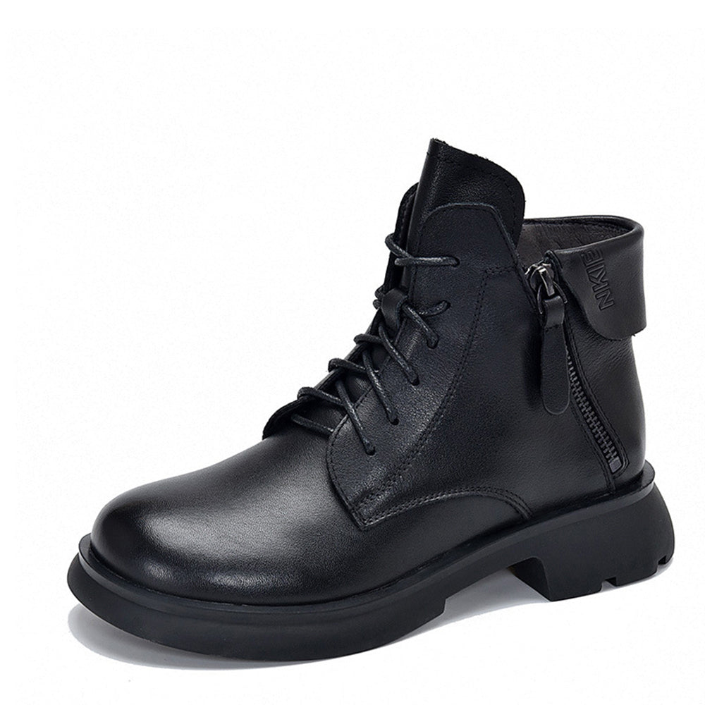 Trendy British Style Leather Ankle Boots With Double Zippers